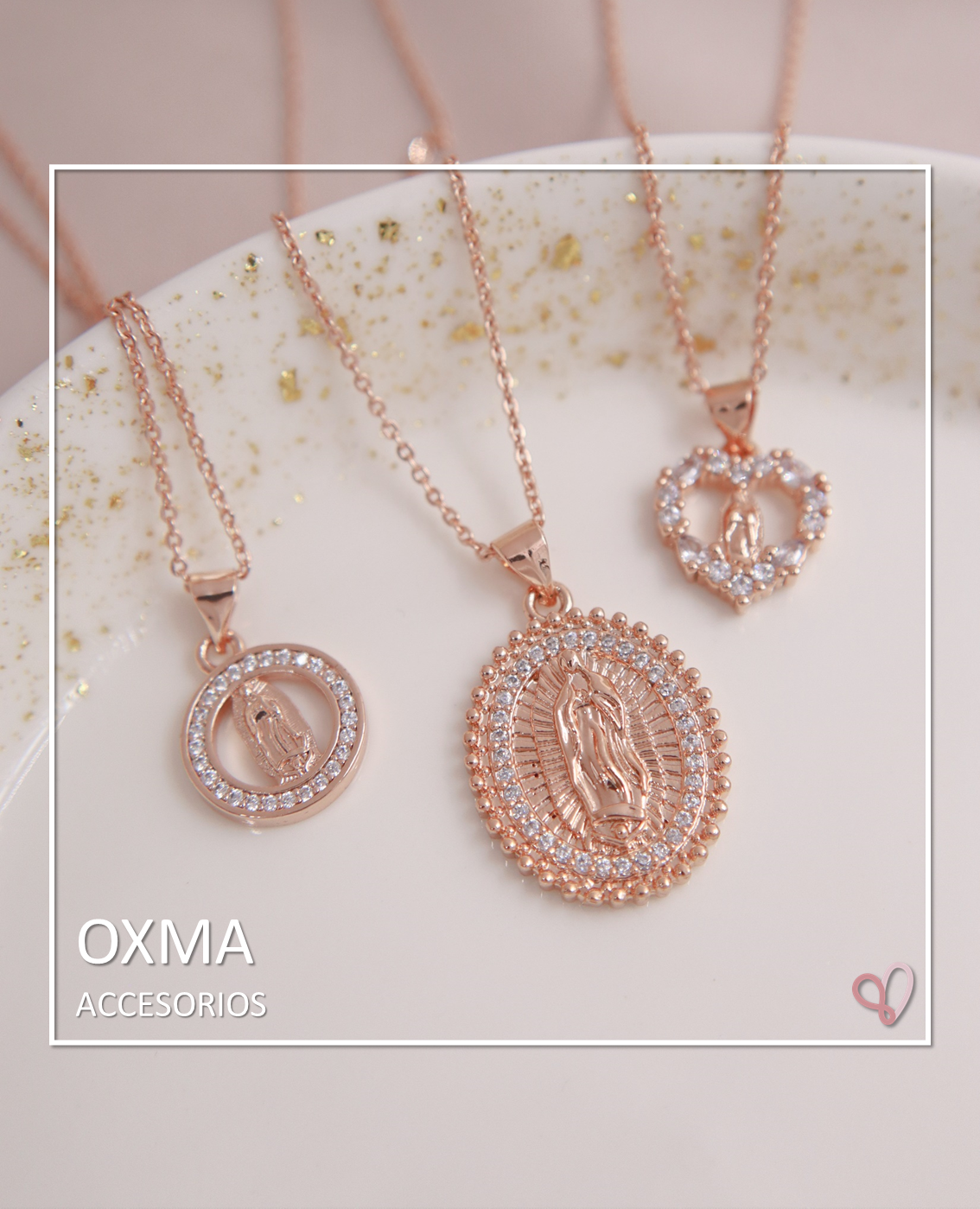 CONJUNTO VIRGEN GUADALUPE ORO ROSA