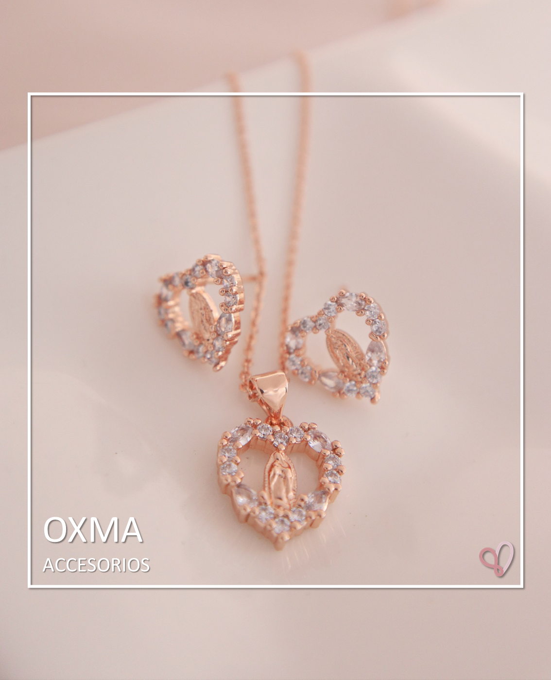 CONJUNTO VIRGEN GUADALUPE ORO ROSA