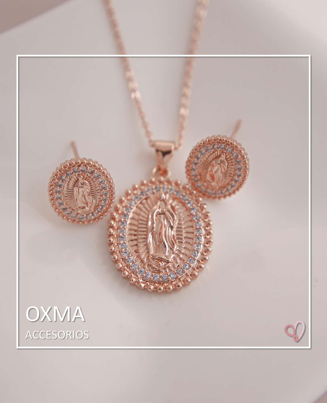 CONJUNTO VIRGEN GUADALUPE ORO ROSA