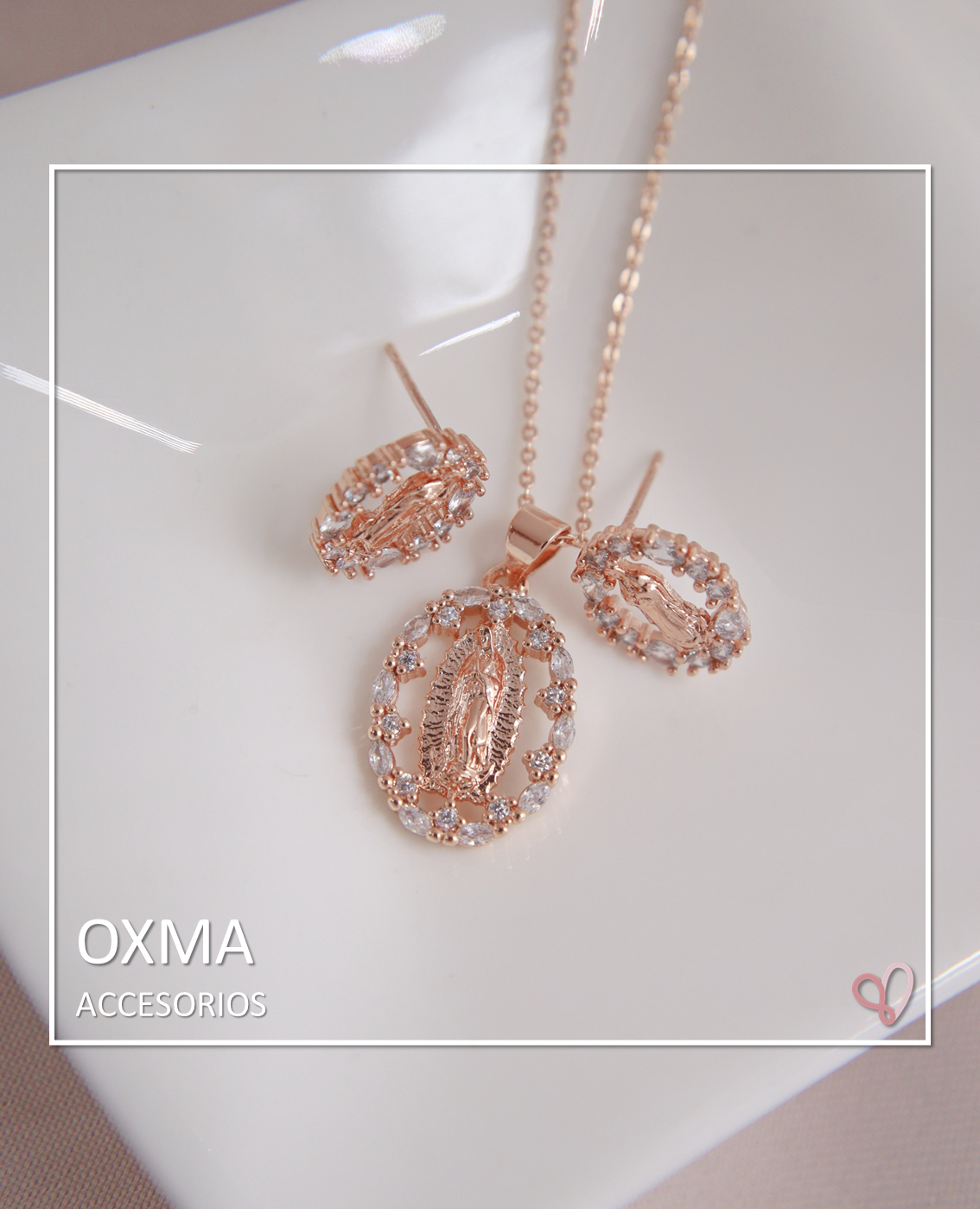 CONJUNTO VIRGEN GUADALUPE ORO ROSA