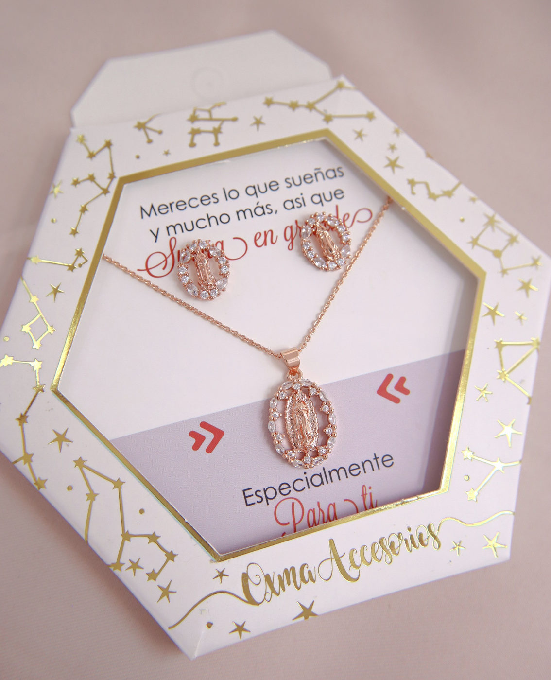 CONJUNTO VIRGEN GUADALUPE ORO ROSA