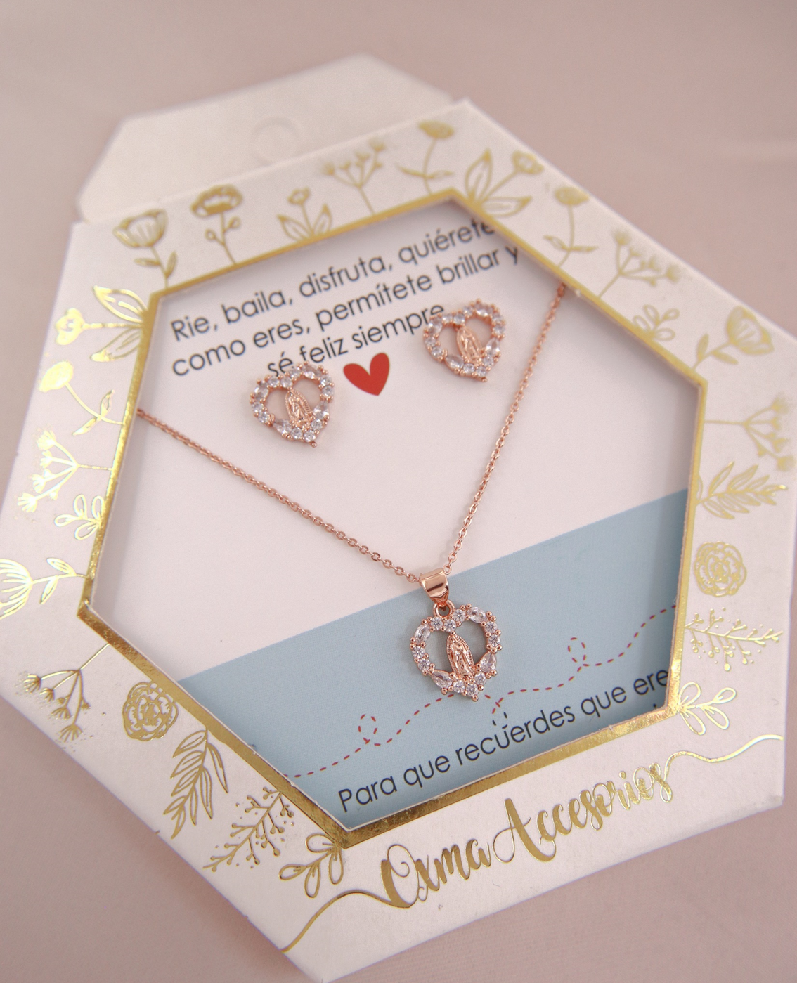 CONJUNTO VIRGEN GUADALUPE ORO ROSA