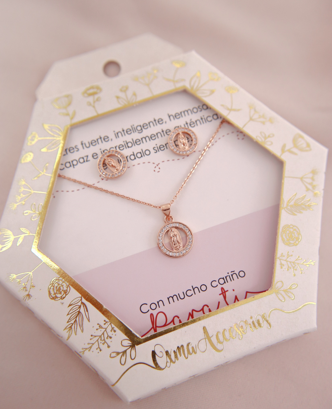 CONJUNTO VIRGEN GUADALUPE ORO ROSA