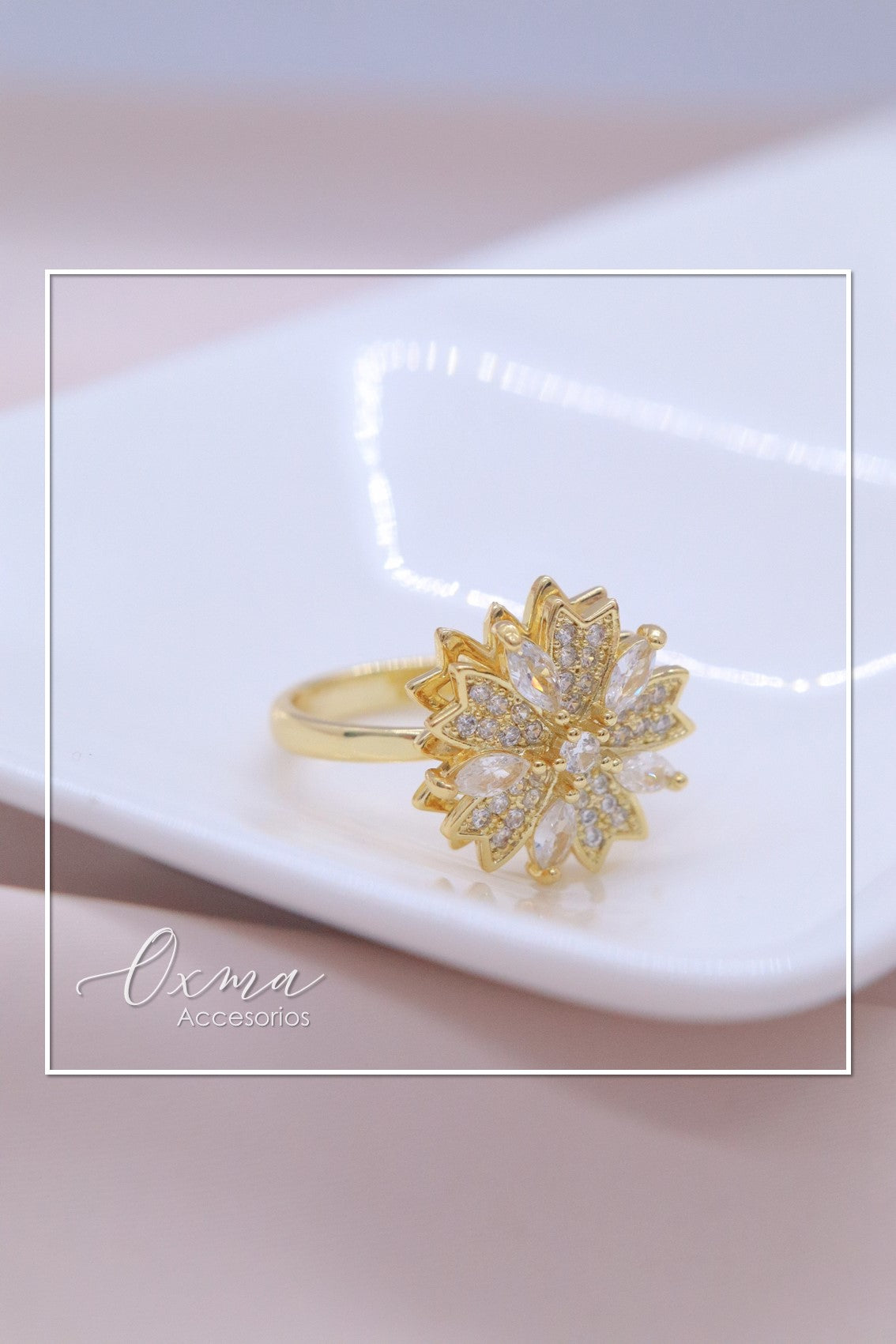 ANILLO FLOR GIRATORIA CON CIRCONES