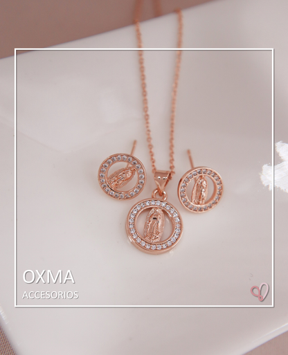 CONJUNTO VIRGEN GUADALUPE ORO ROSA