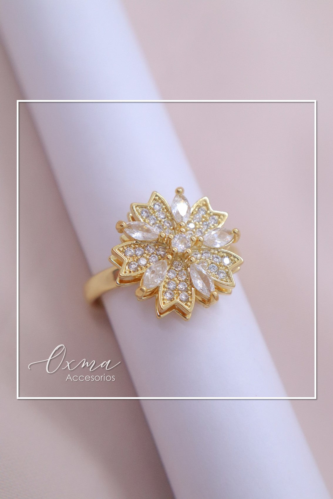ANILLO FLOR GIRATORIA CON CIRCONES