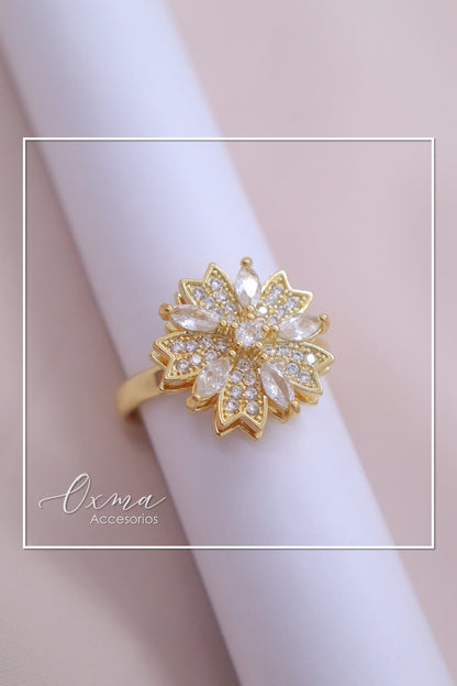 ANILLO FLOR GIRATORIA CON CIRCONES