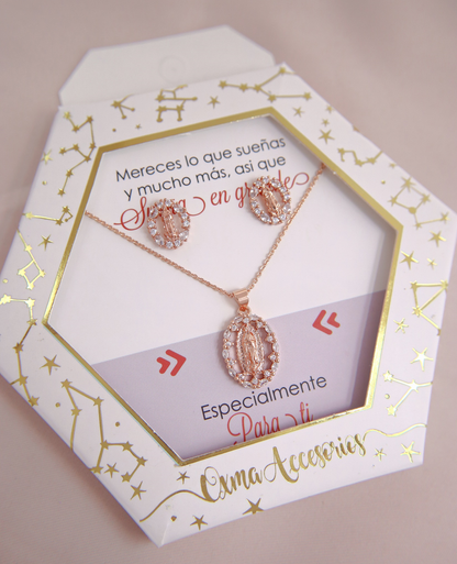 CONJUNTO VIRGEN GUADALUPE ORO ROSA