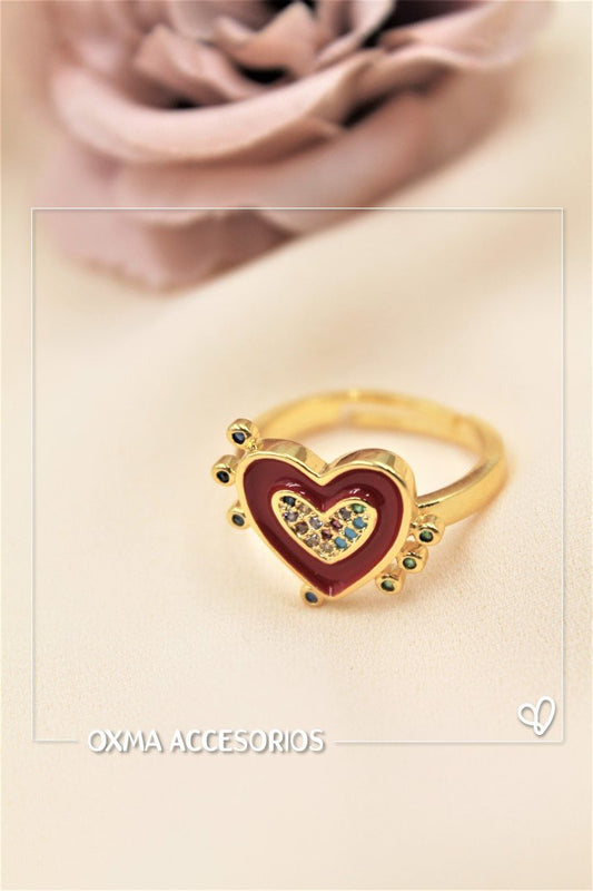 anillo corazon rojo